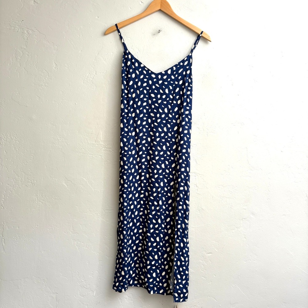 Reformation Crimini Slip Dress Women Size 4 Blue White Splatter Polka Dot New